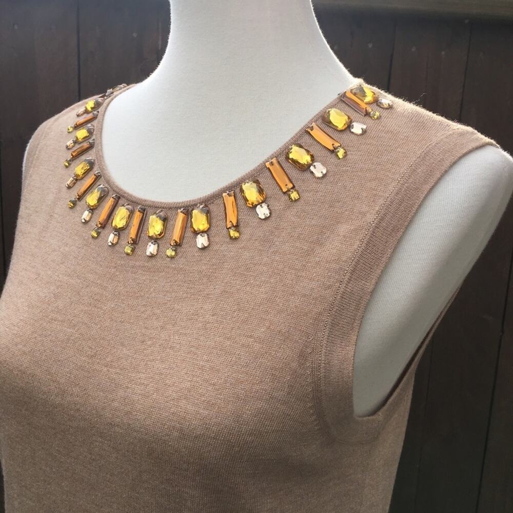 C Wonder | Tan Sleeveless Tank w/ Jewel Neckline View 6
